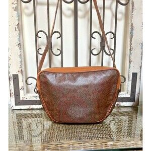 ETRO Paisley Crescent Shaped Size M Leather Crossbody Bag Dble Zip Compartment